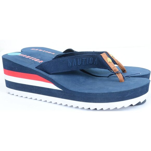 Nautica Shoes - Nautica Women's 10 Red White Blue Thong Wedge Slip-on Sandal Beach Patriotic NEW